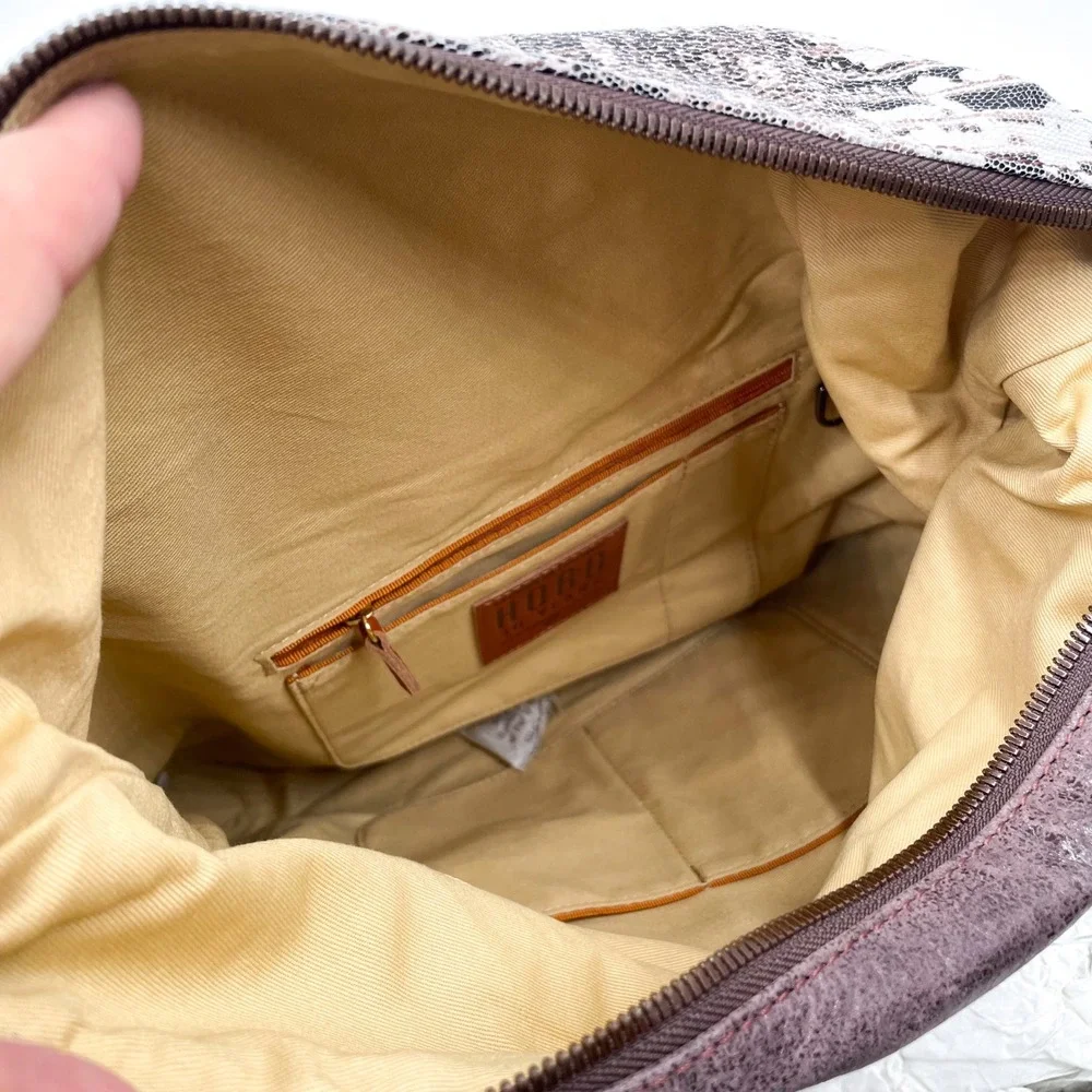 HOBO Explorer‎ Shoulder Bag Leather Crossbody Brown Snake Accents Pockets
